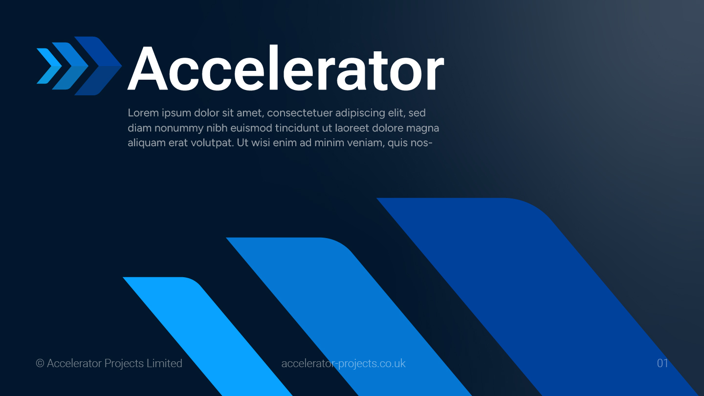 Accelerator Projects pitch deck cover slide with logo