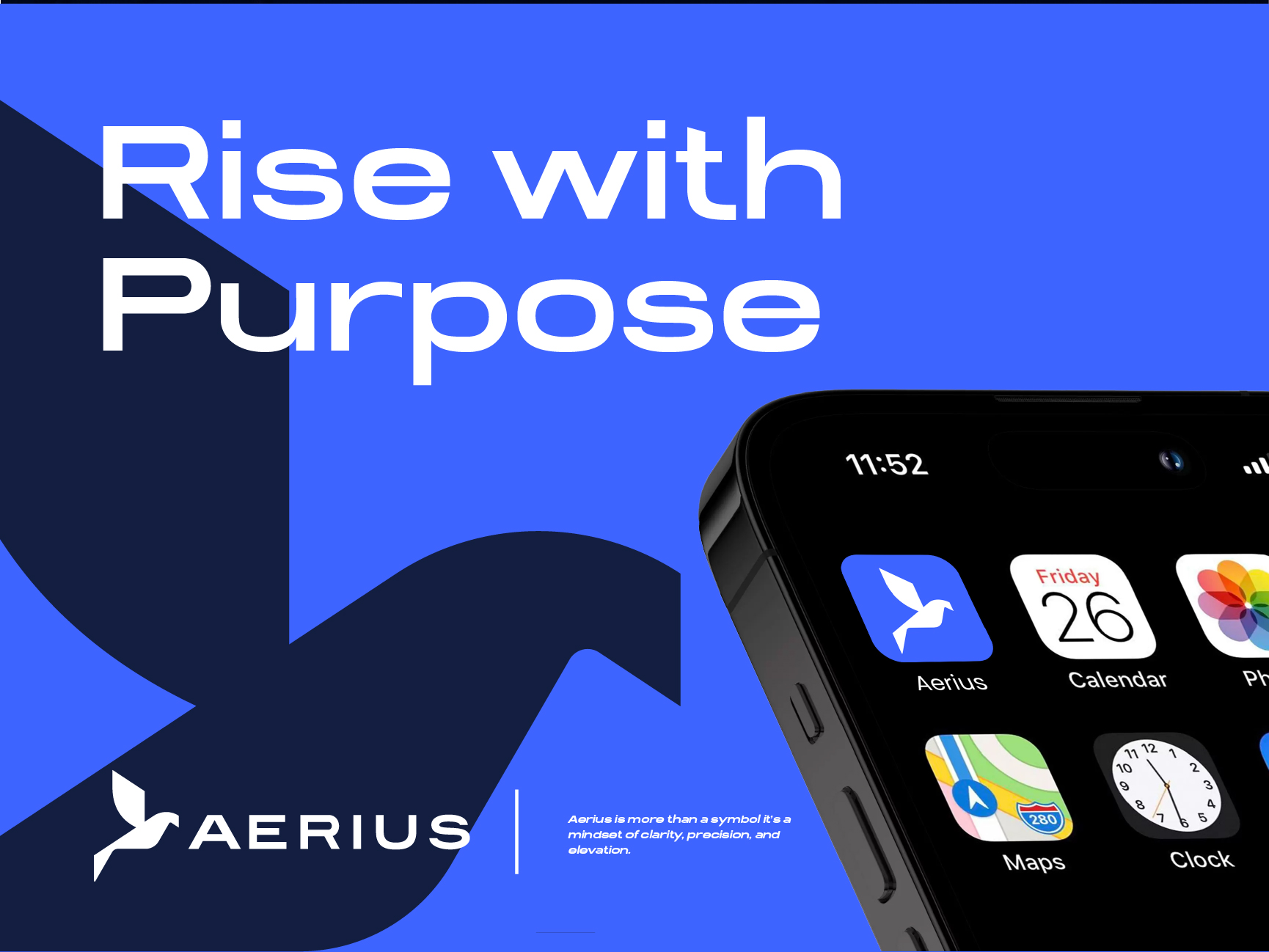 Aerius brand identity design app icon on iPhone home screen