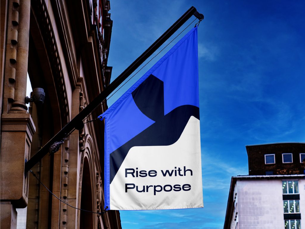 Aerius brand identity design flag mockup on building exterior