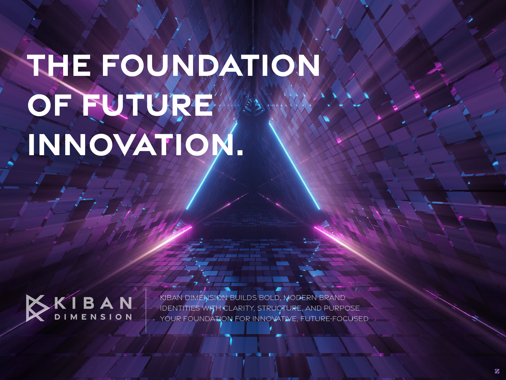 Kiban Dimension brand identity design logo on hero image 3D triangle background