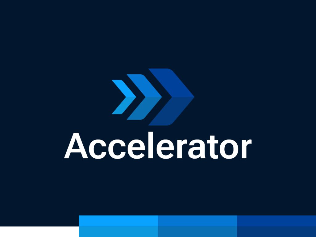 Accelerator brand logo with progressive lean wordmark by ZakDesignz