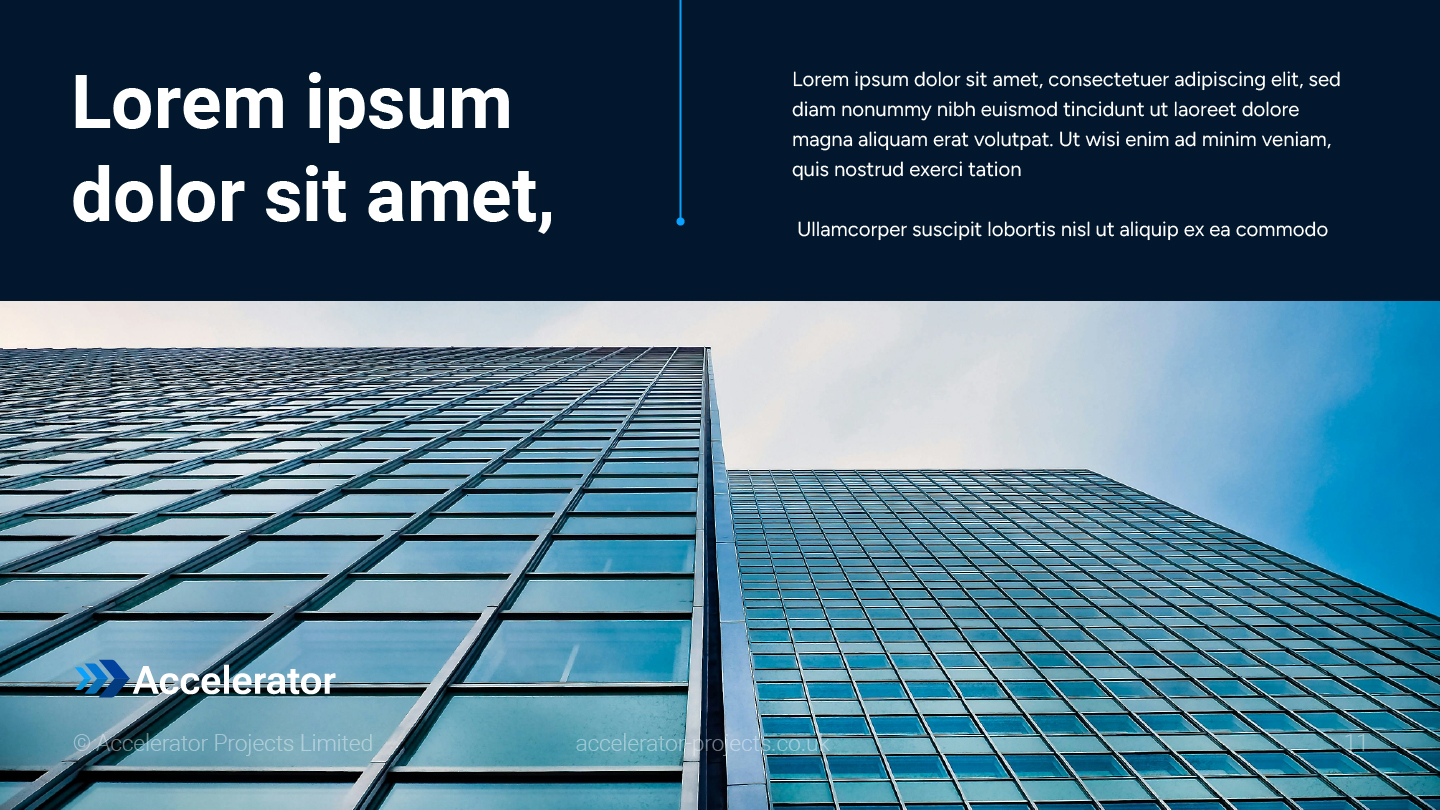 Accelerator Projects pitch deck slide with skyscraper banner image