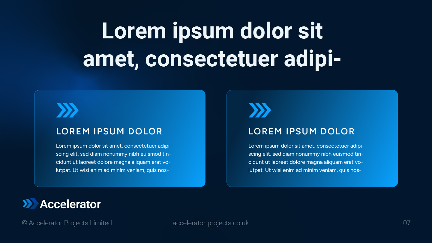 Accelerator Projects pitch deck two-column feature highlight slide