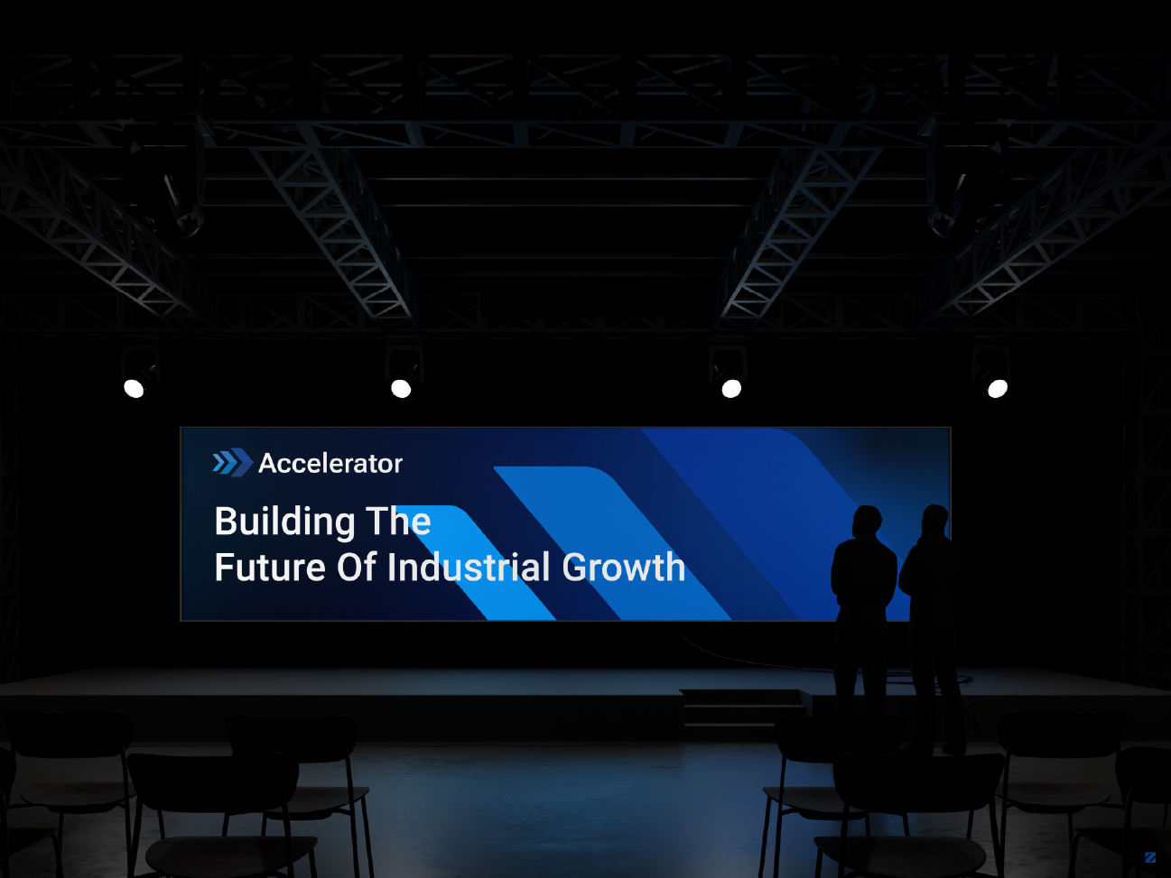 Accelerator Projects logo displayed on investor pitch stage screen