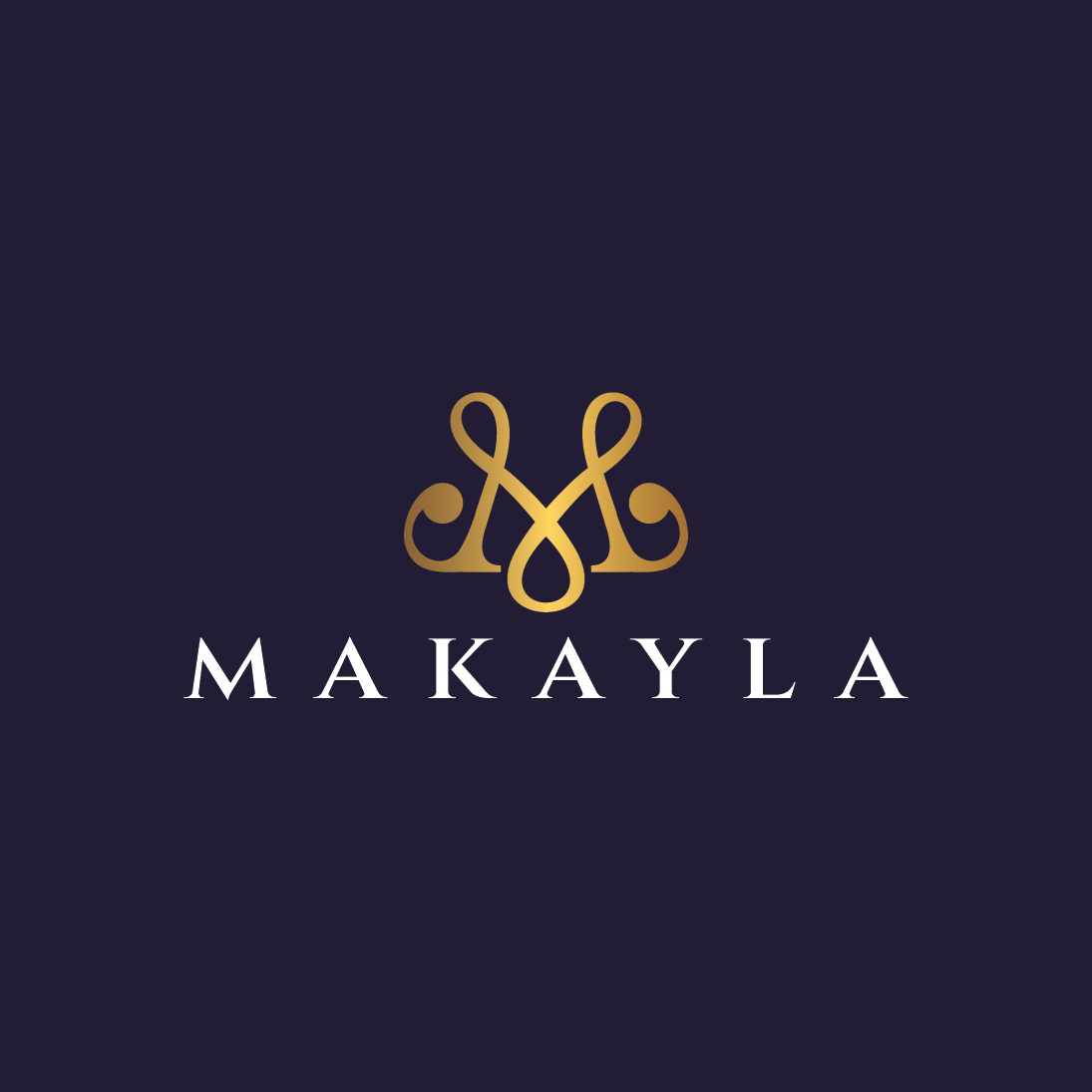 Elegant gold M monogram logo for Makayla on a deep navy background