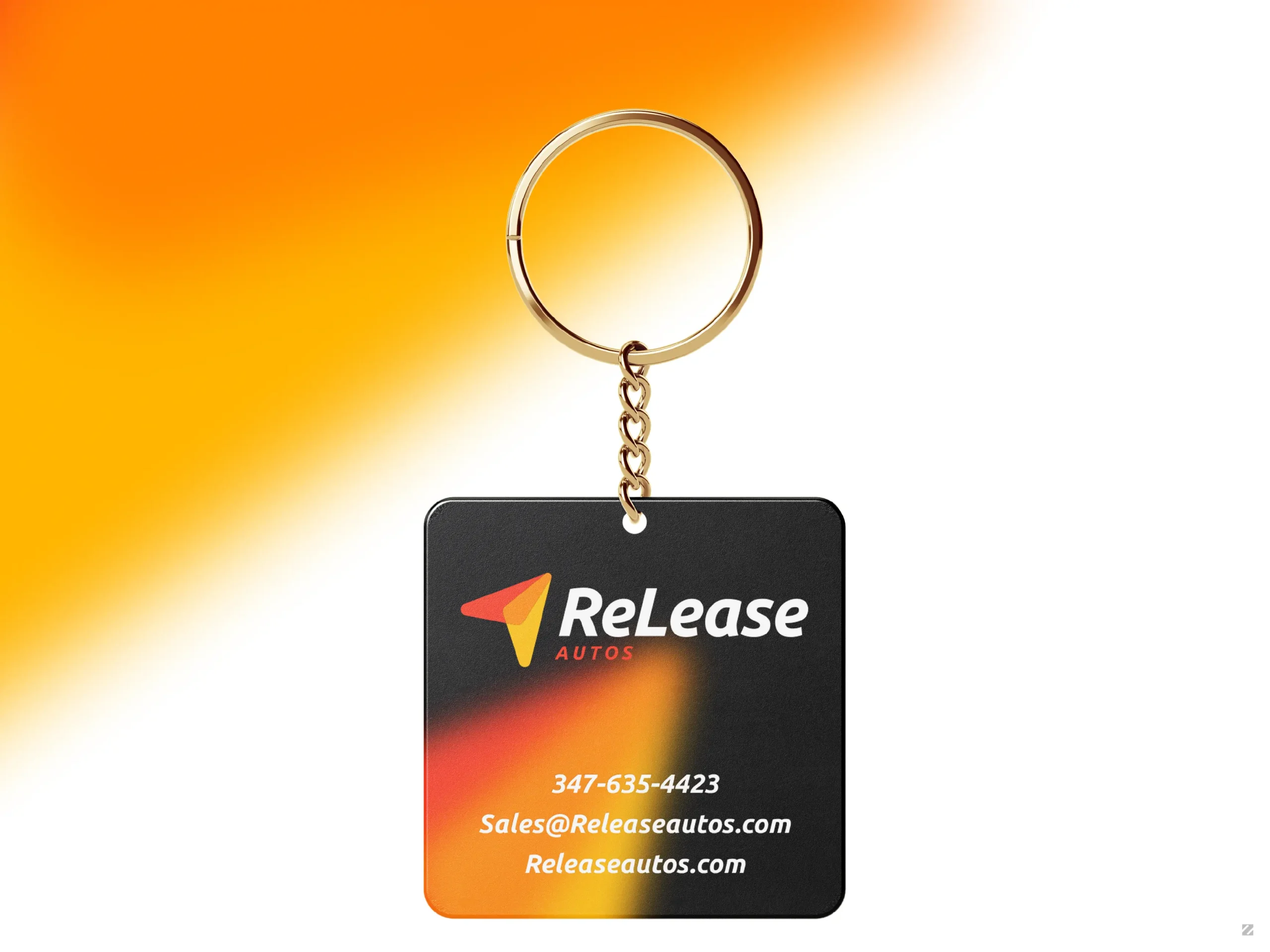 ReLease Autos branded keychain mockup, brand identity design by ZakDesignz