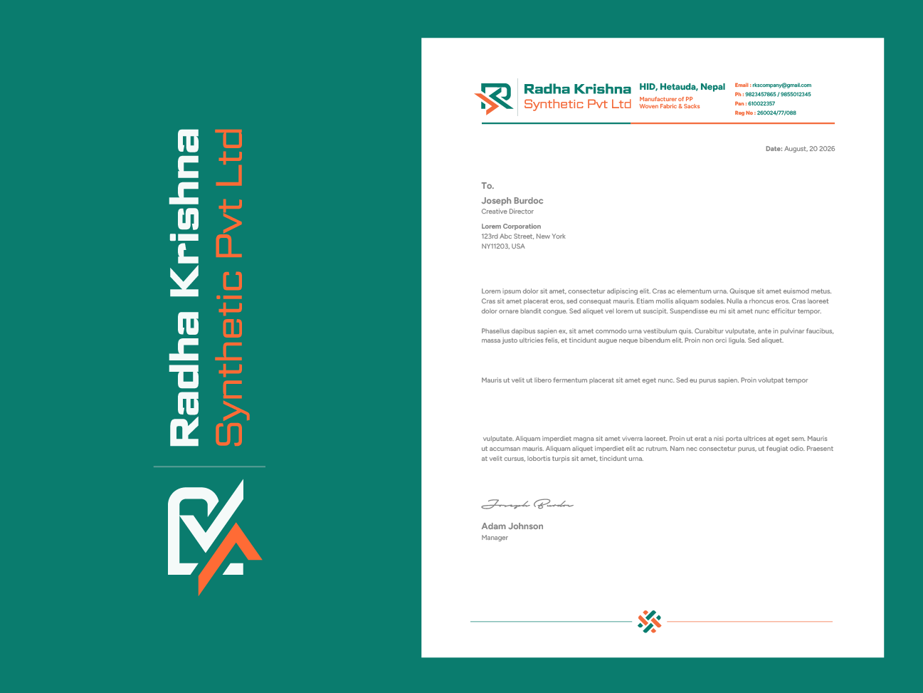Radha Krishna Synthetic Pvt Ltd letterhead design with logo and company details by ZakDesignz