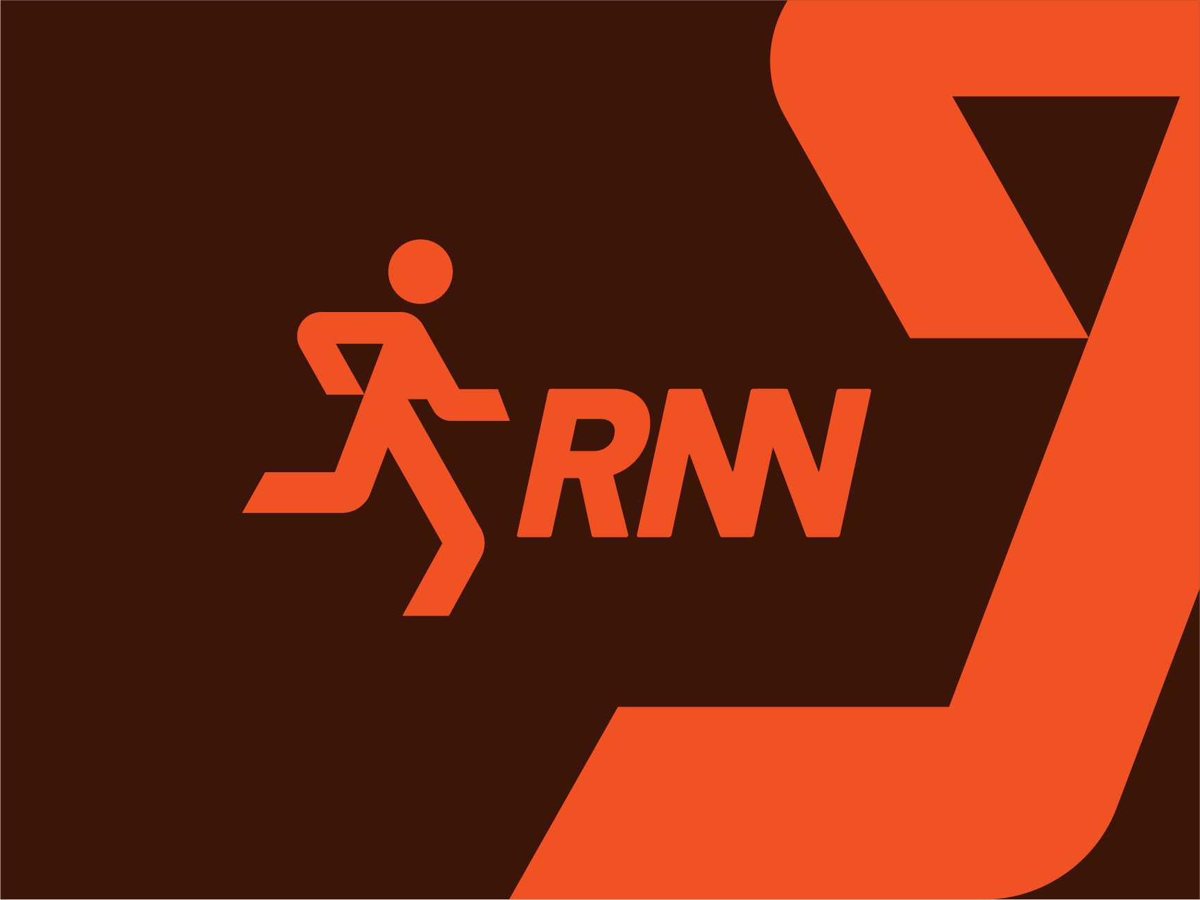 RNN brand identity design running man logo brown background