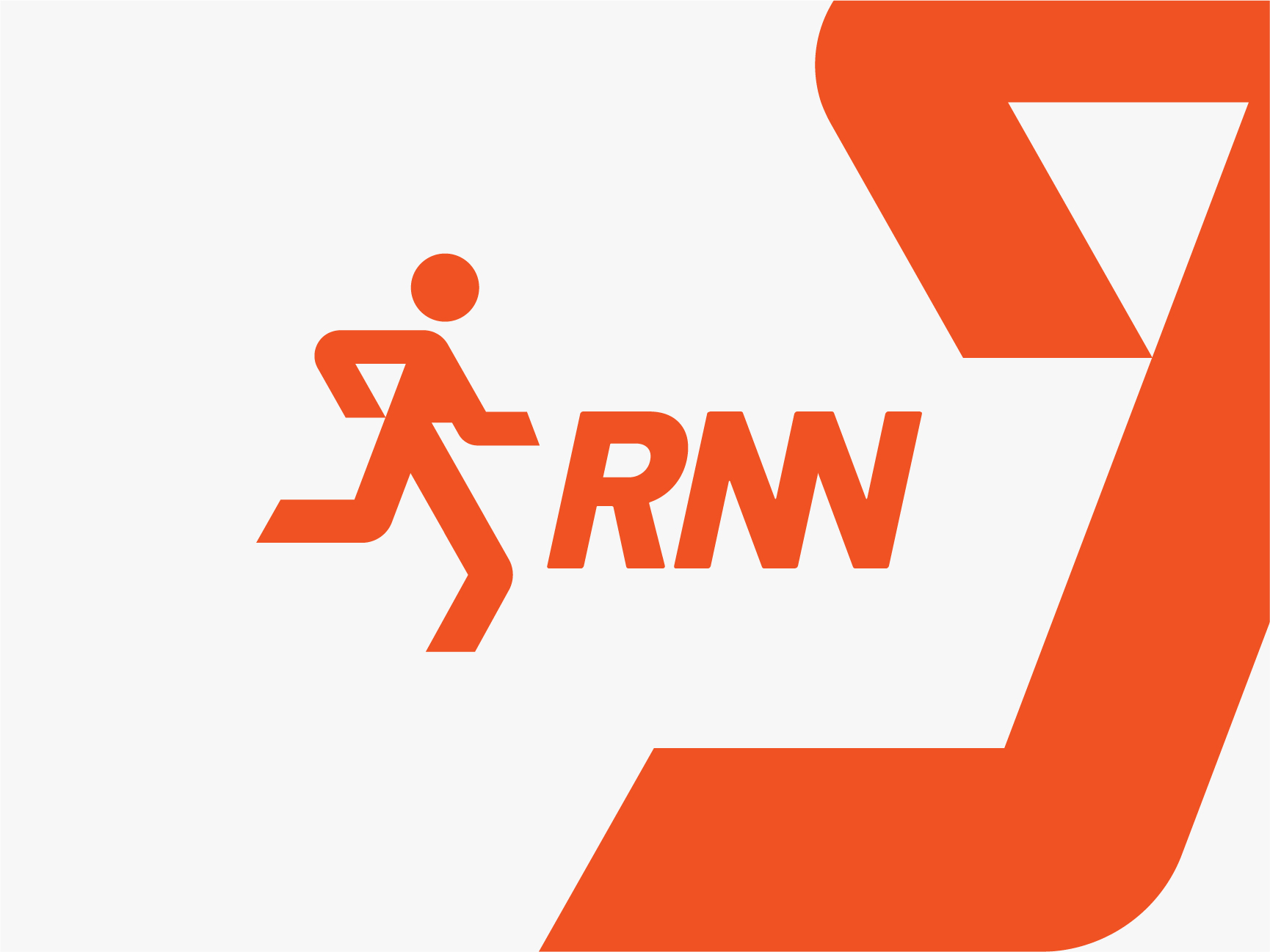 RNN brand identity design running man logo deep white background