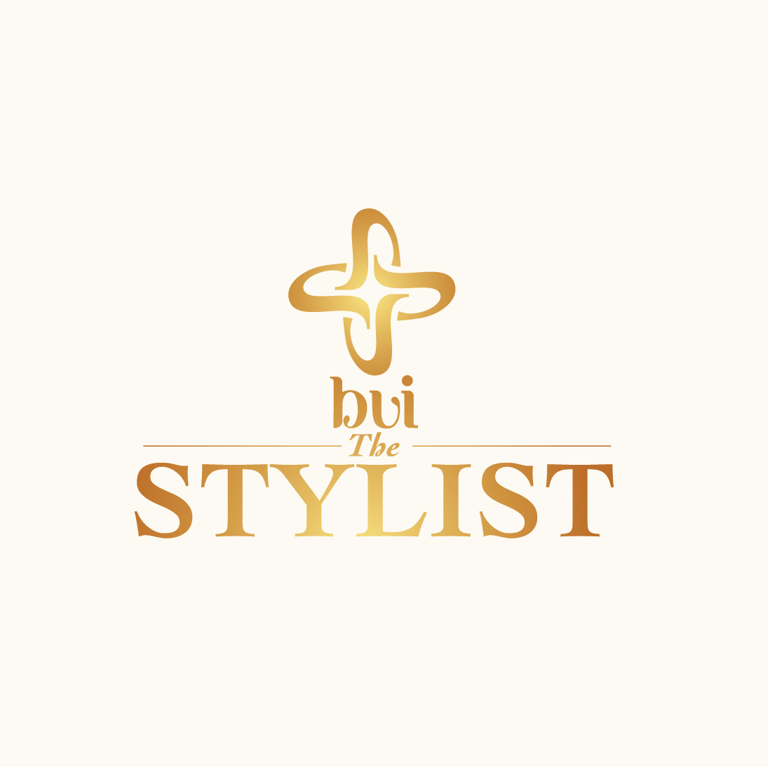 Gold cross-shaped abstract icon logo for The Stylist by Bui hairstyling brand