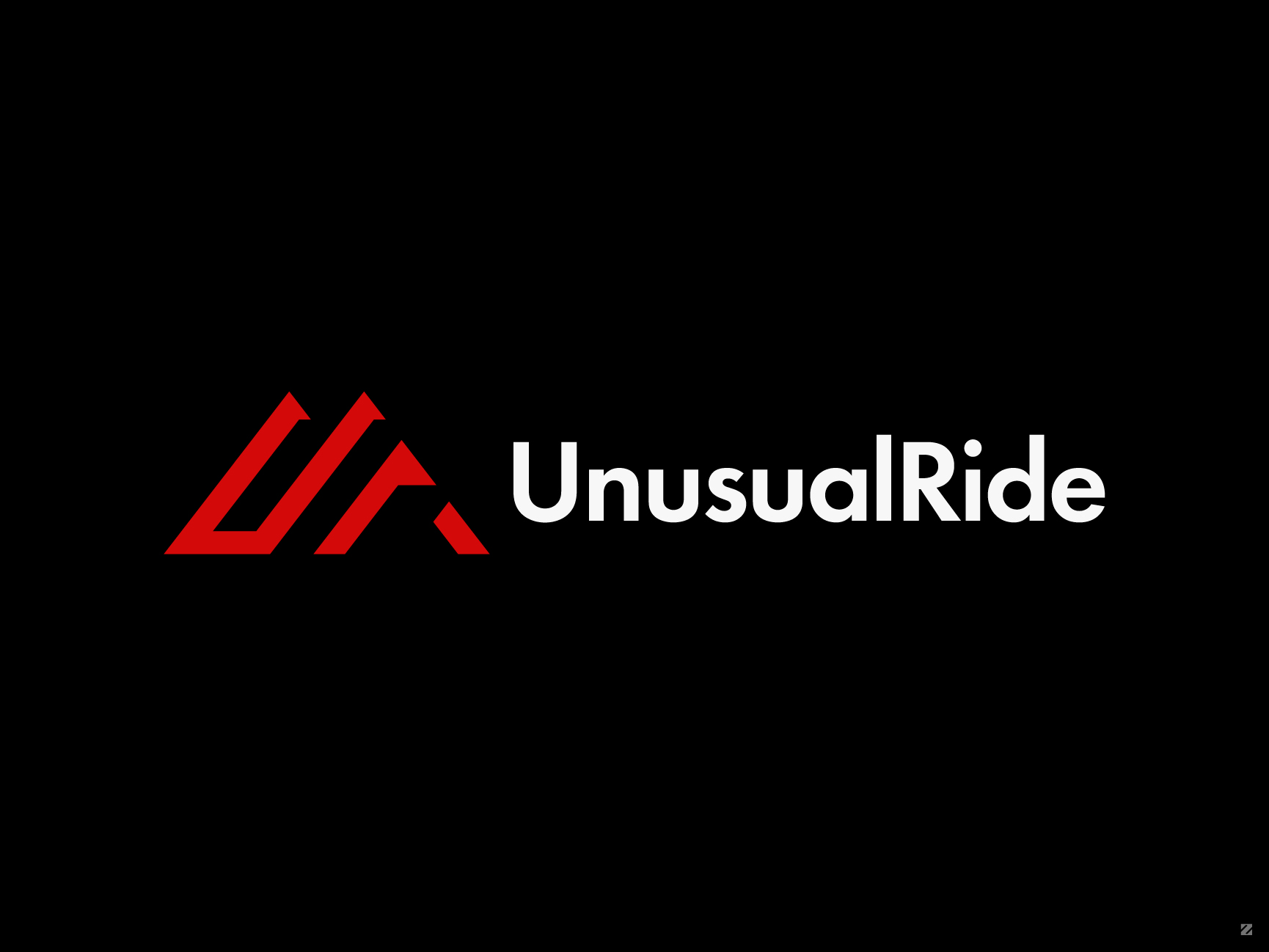 UnusualRide logo design featuring a red mountain-peak monogram mark
