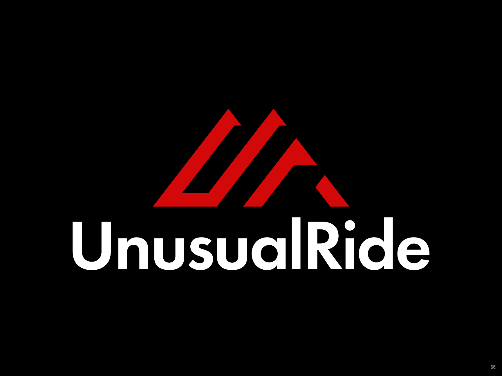 UnusualRide logo design featuring a red mountain-peak monogram mark black background
