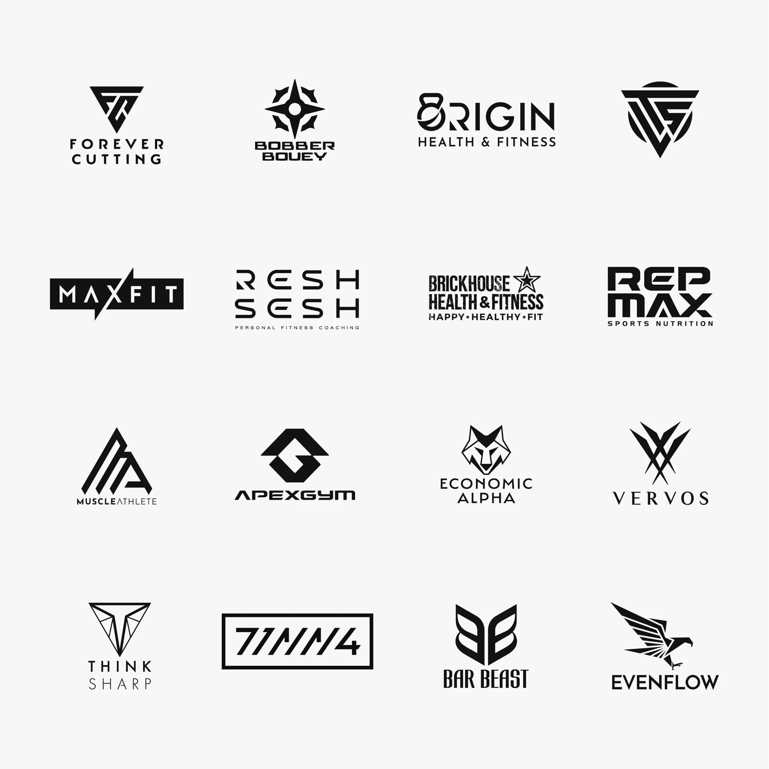Fitness apparel and clothing brand logo design portfolio by ZakDesignz — 16 gym and activewear store logos
