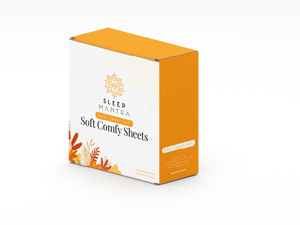 Sleep Mantra Full Sheet Set box design packaging showing front and side panel by ZakDesignz