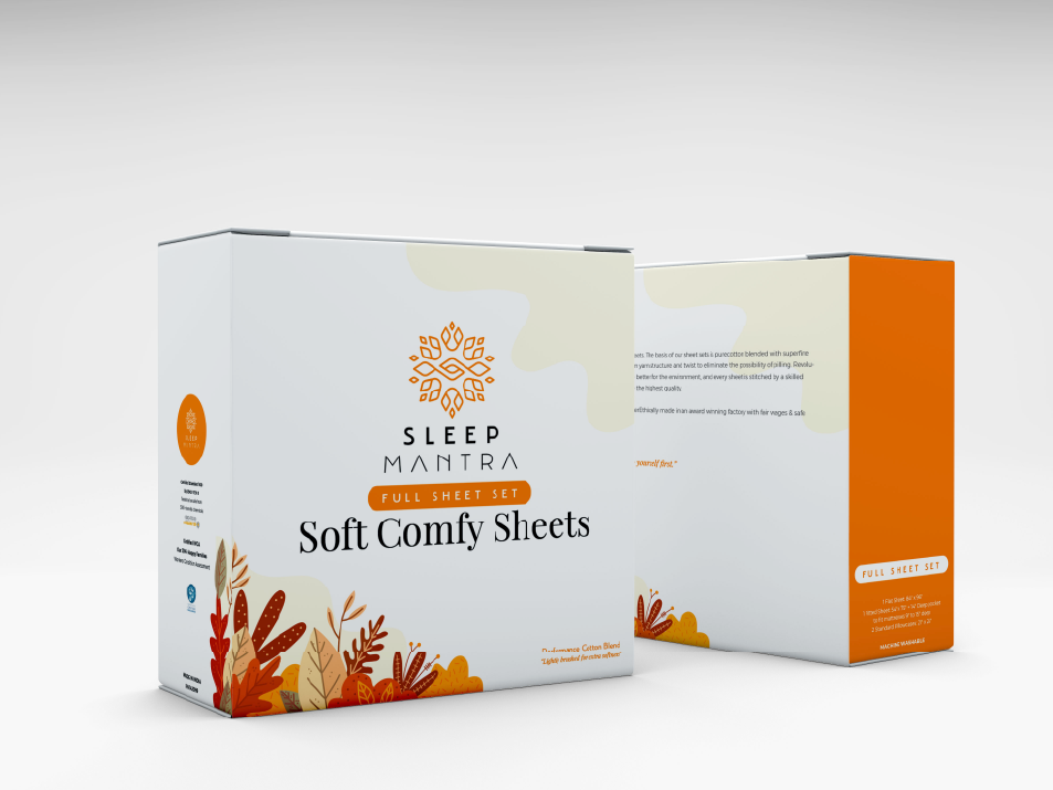 Sleep Mantra bedsheet box packaging design with floral autumn leaf pattern by ZakDesignz