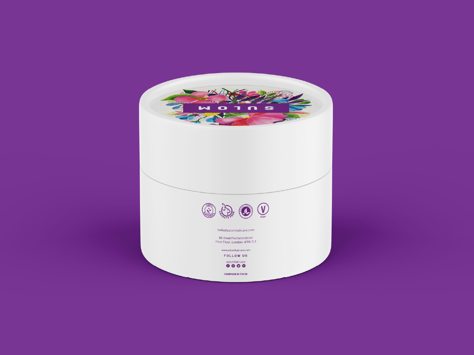 Sulom Haircare tub packaging with colorful floral label design by ZakDesignz