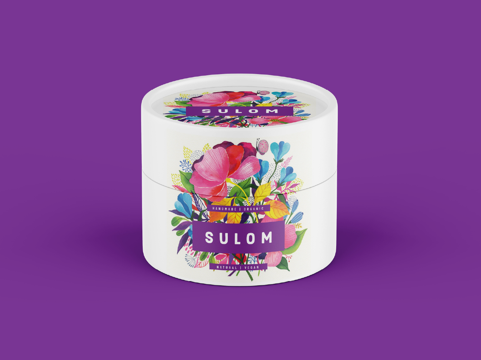 Sulom Haircare jar packaging design mockup with floral label and back panel details by ZakDesignz